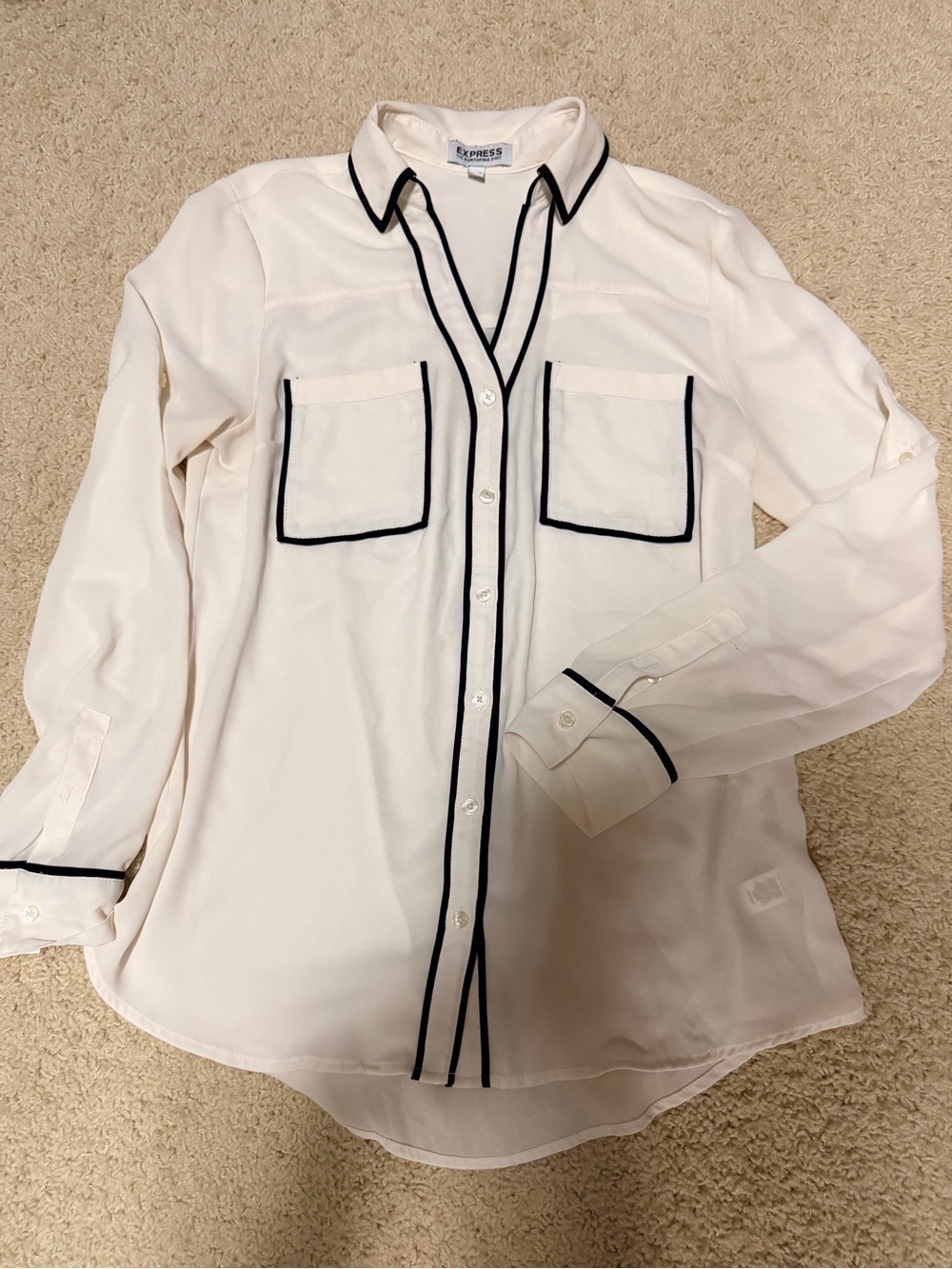 Express Cream Button-Down Shirt with Black Piping